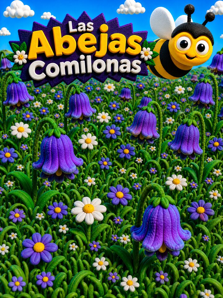 Ilustración de Las Abejas Comilonas sobre un prado de flores